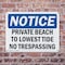 Signmission Private Beach To Lowest Tide No Trespassing OSHA Notice Sign, Plastic, 14in W x 10in L, 2PK OS-2PACK-NS-P-1014-L-17806 - alternate 4